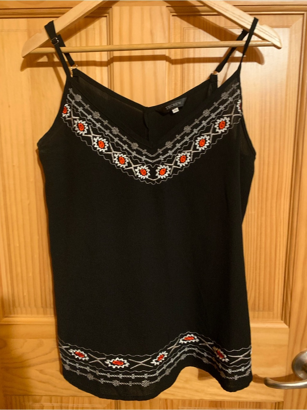 Black Embroidered V-Neck Camisole Tank Top - Unknown Brand